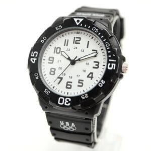 Mens 44mm Black White Easy Read Classic Sport Watch Black Band w New Battery